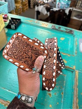 Ivory Buckstitch Tooled Leather Belt